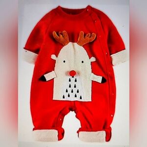 NWT HIGH END HEAVY WARM FLEECE LINED SWEATER  ROMPER ELK SANTA 3 TO 6 MONTHS